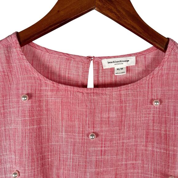 Beach Lunch Lounge Collection Womens Pink Cotton Top Pearl Embellishments Medium - Picture 3 of 10